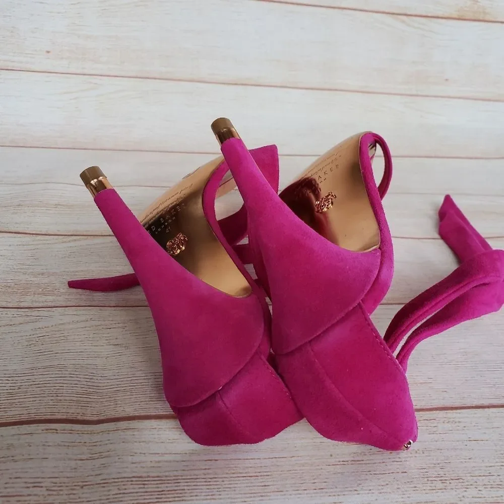 Ted Baker Sackina Suede Ankle Strap Heels in Pink